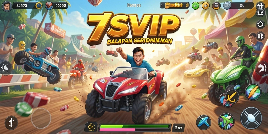 Tangkapan layar game 7SVIP menampilkan aksi balapan yang penuh adrenalin.
