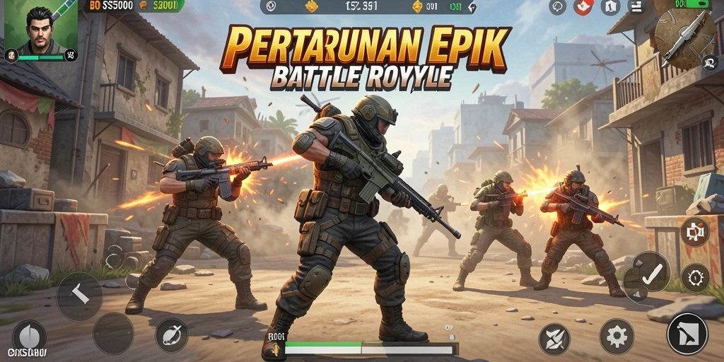 Screenshot gameplay BOS5000 yang menampilkan aksi seru di arena Battle Royale.