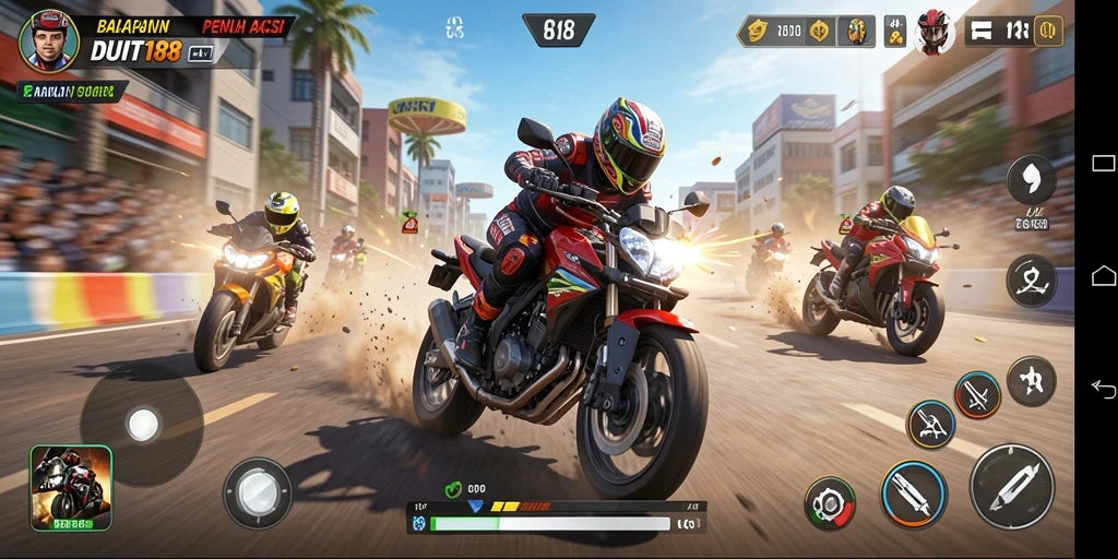 Screenshot menampilkan aksi balapan motor yang mendebarkan di DUIT188.