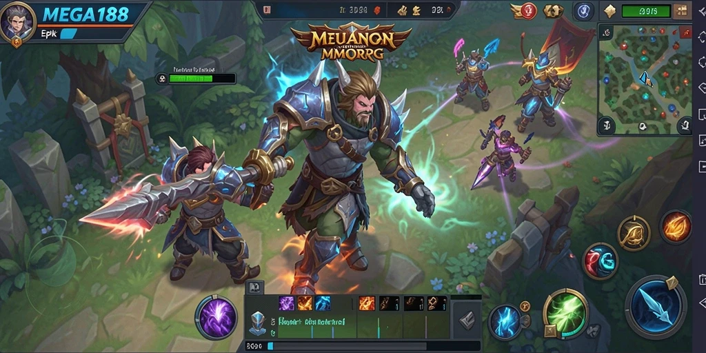 Screenshot gameplay MEGA188 menampilkan pertarungan seru di dunia MMORPG.