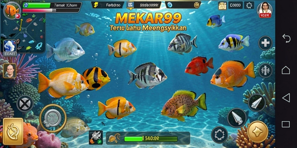 Tampilan gameplay seru di MEKAR99 saat menangkap ikan.