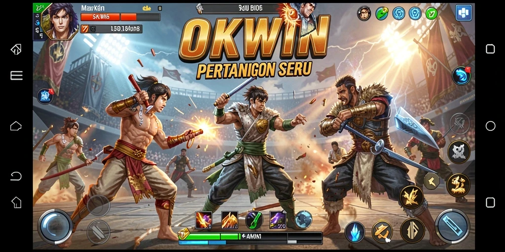 Gameplay menegangkan penuh aksi di OKWIN dengan pertarungan karakter unik.