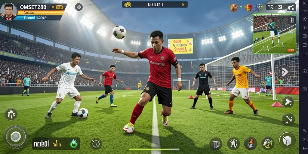 Screenshot gameplay OMSET288 menunjukkan aksi mendebarkan di berbagai cabang olahraga.