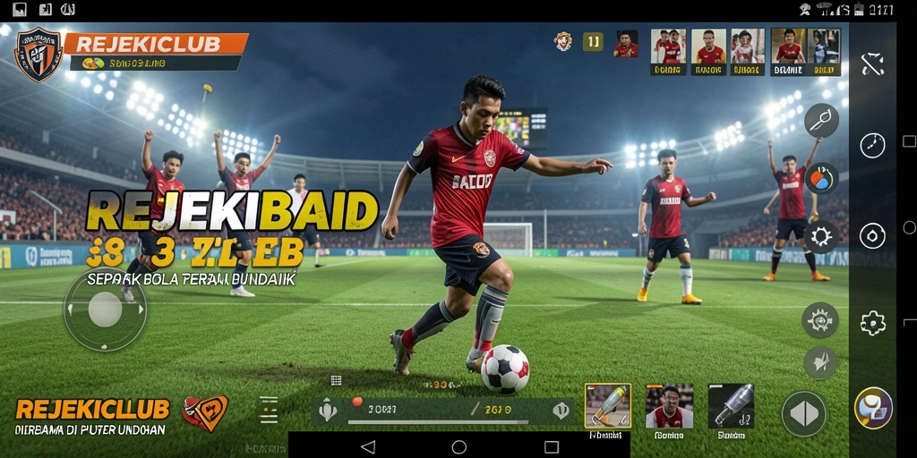 Tangkapan layar gameplay REJEKICLUB yang menampilkan aksi sepak bola menegangkan.