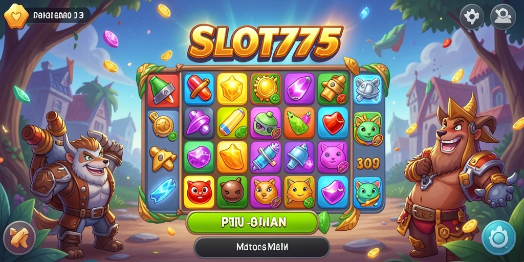 Tampilan menarik dari permainan Match-3 SLOT777 dengan kombinasi warna cerah.