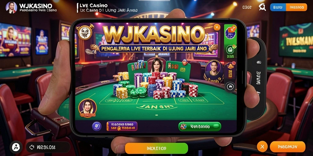 Screenshot gameplay <strong>WJKASINO</strong> yang menunjukkan dealer langsung dan permainan menarik.